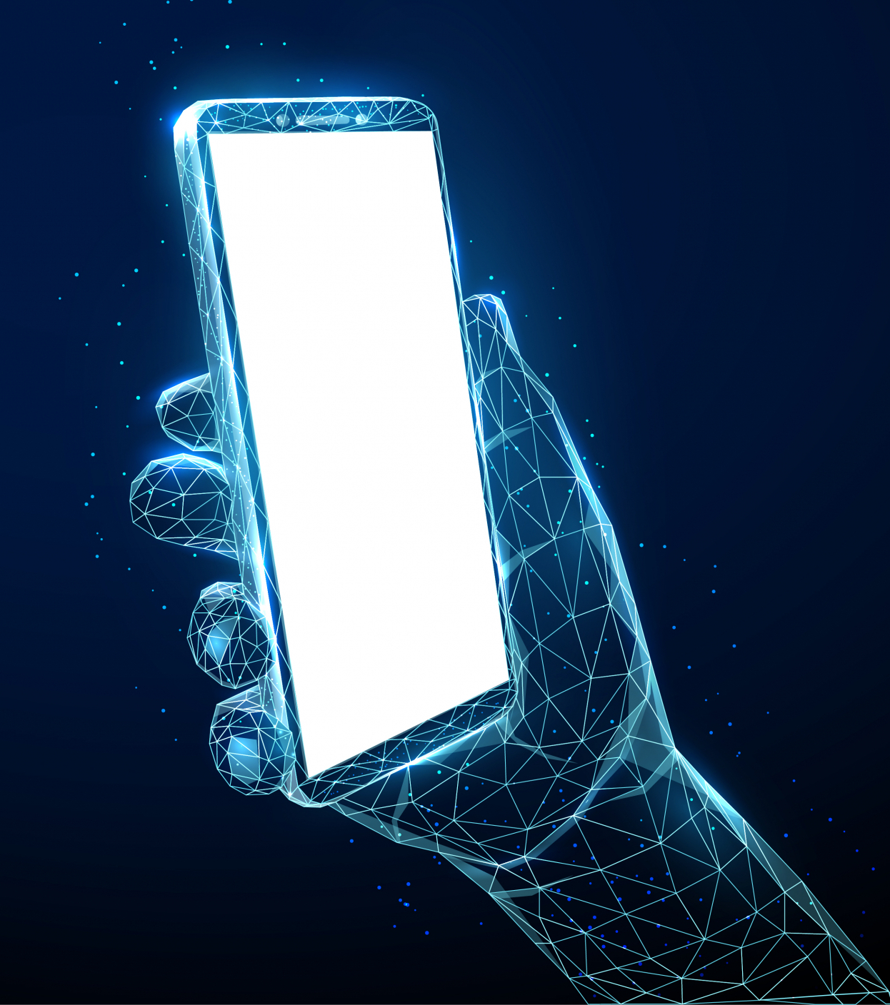 Abstract hand holding mobile phone with white empty screen